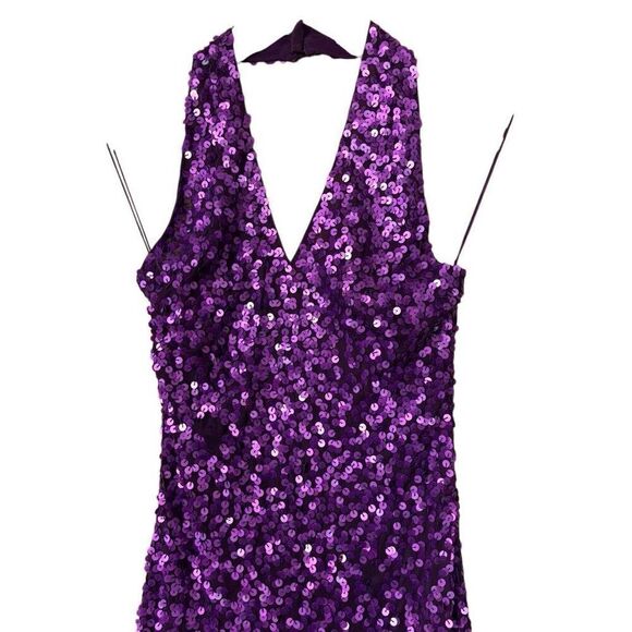 Cache Purple Sequined Halter Dress Stretch Bodycon Fully Lined size 4 - Picture 15 of 15
